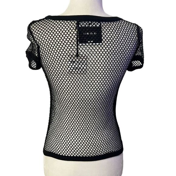 MOSCHINO BOUTIQUE NWT Women's Black Open-Knit Short-Sleeve Top Size 6 - Picture 7 of 11